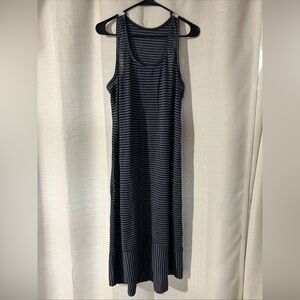 Eileen Fisher Dress S Gray Black Linen Striped Racerback Sleeveless Casual